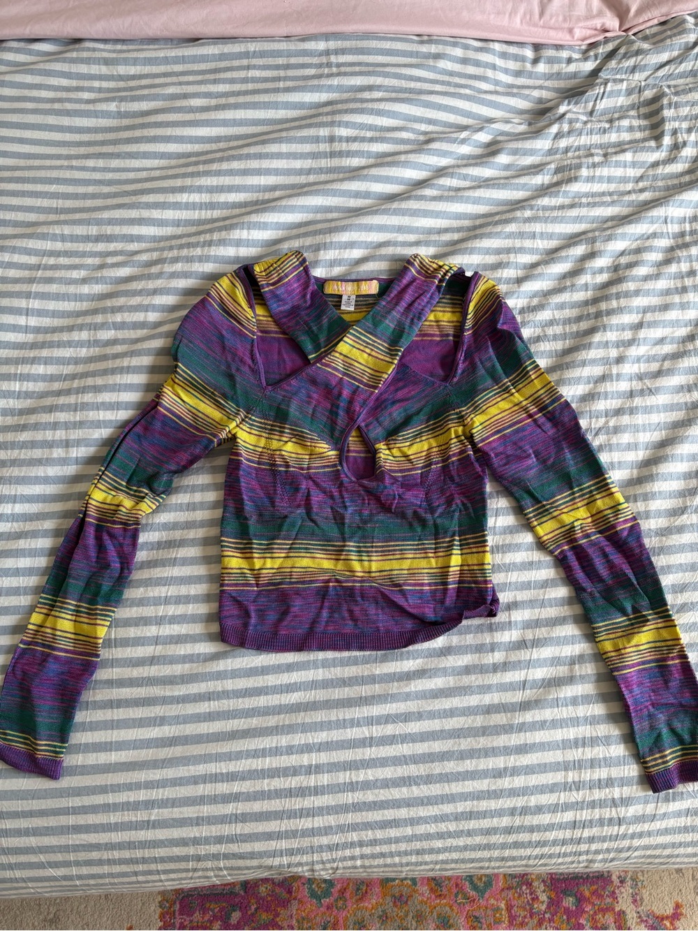 Urban Outfitters Ecote Multicolor Striped Cutout Long Sleeve Top